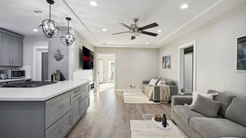 Smart TV, fireplace, table tennis, video library