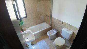 Secador de pelo, bidet, toallas, jabón