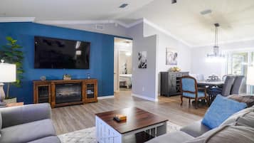 TV, fireplace, offices, printers