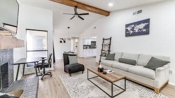 TV, fireplace, offices