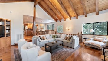 Smart TV, fireplace, video games, table football