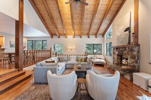 Smart TV, fireplace, video games, foosball