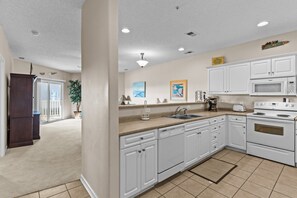 Fridge, microwave, oven, dishwasher