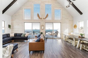 Smart TV, fireplace, foosball