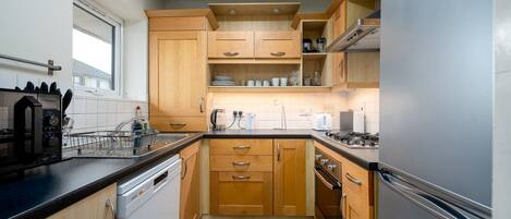 Fridge, microwave, oven, dishwasher