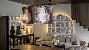 Deluxe Villa, 3 Bedrooms, Bathtub, Pool View | Living area | 32-inch flat-screen TV with digital channels