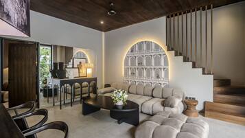 Deluxe Villa, 3 Bedrooms, Bathtub, Pool View | Living area | 32-inch flat-screen TV with digital channels