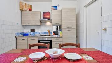 Großer Kühlschrank, Mikrowelle, Ofen, Herdplatte