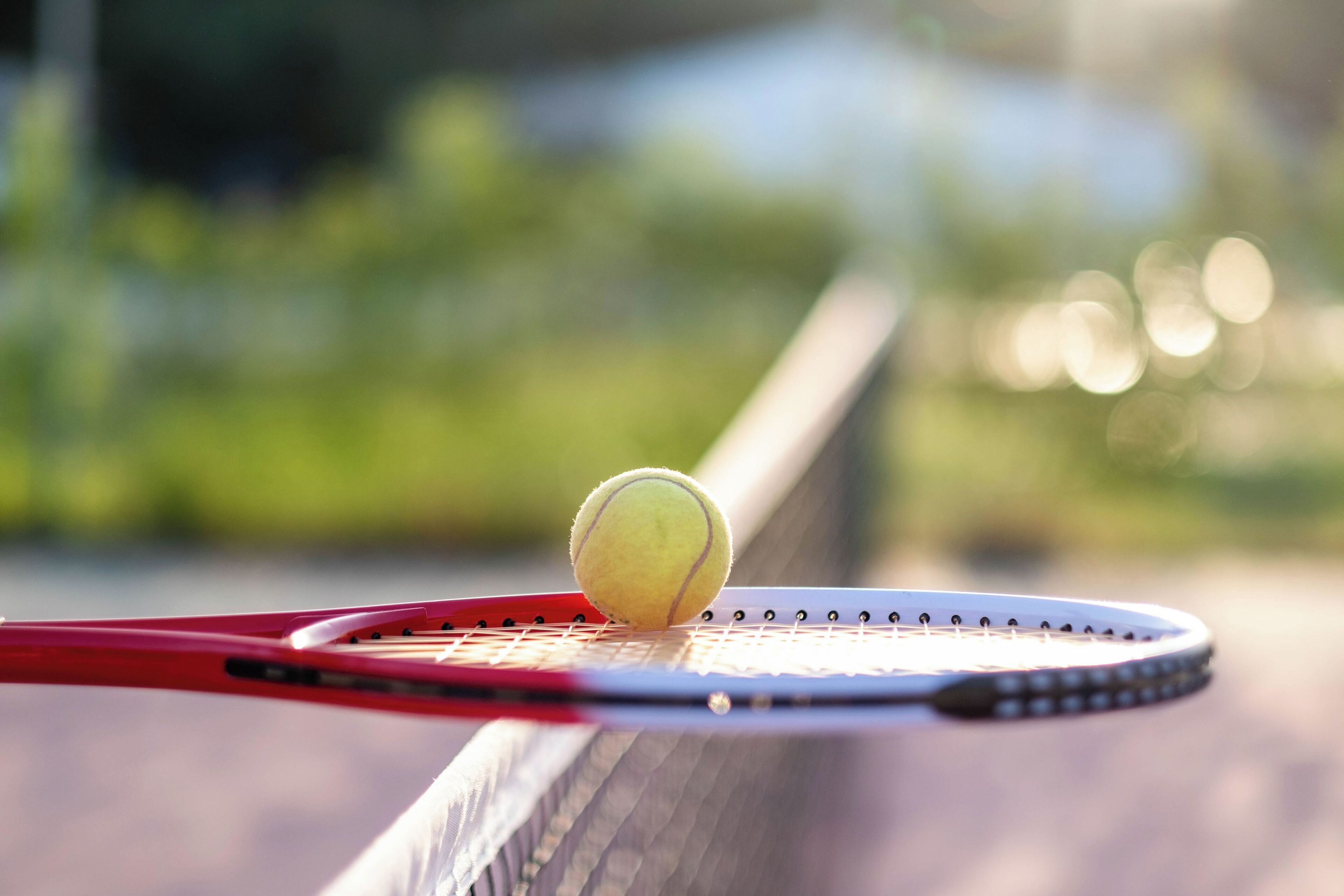 Tennispallo tennismailassa.