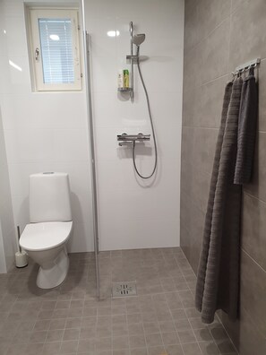 Regadera, secadora de cabello, bidet, toallas