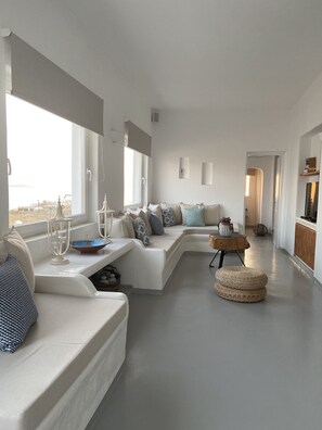 Living area - Mykonian Luxury Villa Azure w View Pool (Mykonos)