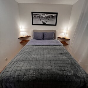 1 bedroom, desk, iron/ironing board, travel cot