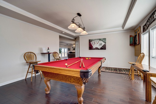 Game Room with 9' Pool Table, Darts, and Board Games