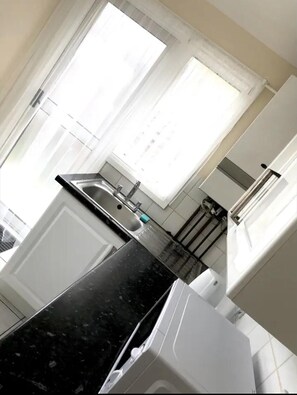 Apartment | Private kitchen | Fridge, microwave, oven, stovetop