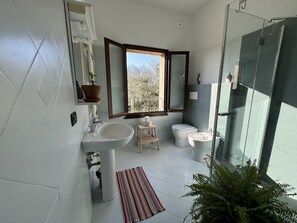 Shower, rainfall showerhead, hair dryer, bidet - Affittacamere Ca' da Mazapedar (Lugo)