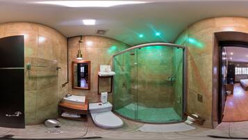Shower, towels, soap, shampoo