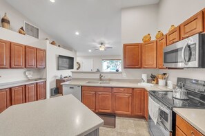 Fridge, microwave, oven, dishwasher
