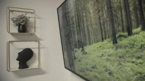 A wall with two framed items: a silhouette of a head and a framed plant. - Luxurious apartment near the consulate.

 (Juárez)