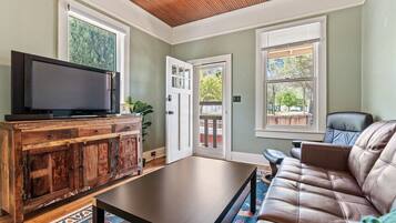 TV, DVD player, books, video library