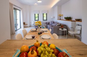 Panoramic House | Private kitchen | Full-size fridge, microwave, oven, stovetop - Grand View Elios (Skopelos)