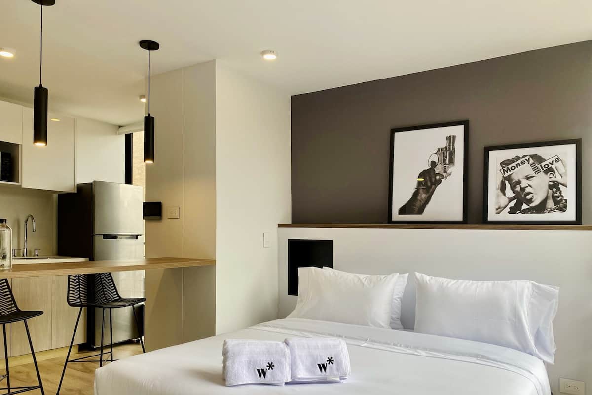 1 habitación y ropa de cama de alta calidad