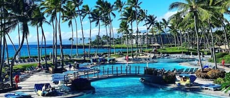 3 outdoor pools, a heated pool