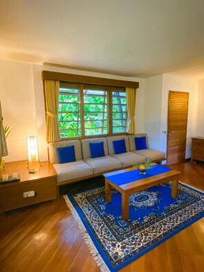 Deluxe Villa | Living area | TV, books - The Ikat Villa (Ubud)