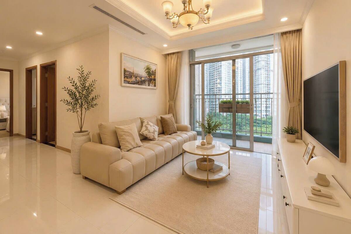 Design Apartment, 3 Bedrooms | Living area | 45-inch flat-screen TV with digital channels, fireplace, offices