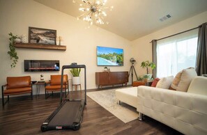 TV, fireplace, video games, books
