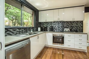 Fridge, microwave, oven, stovetop - Romantic Forest Escape at The Beeches Olinda Accommodation  (Olinda)