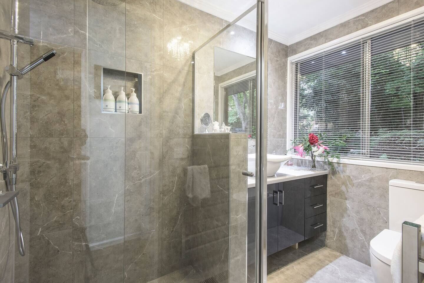 Shower, free toiletries, hair dryer, bathrobes