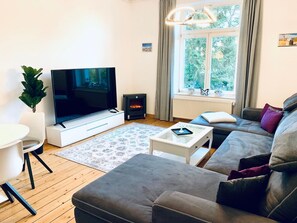 TV, fireplace