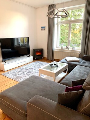 Televisión y chimenea 