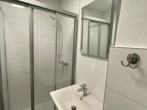 Hair dryer, towels, soap