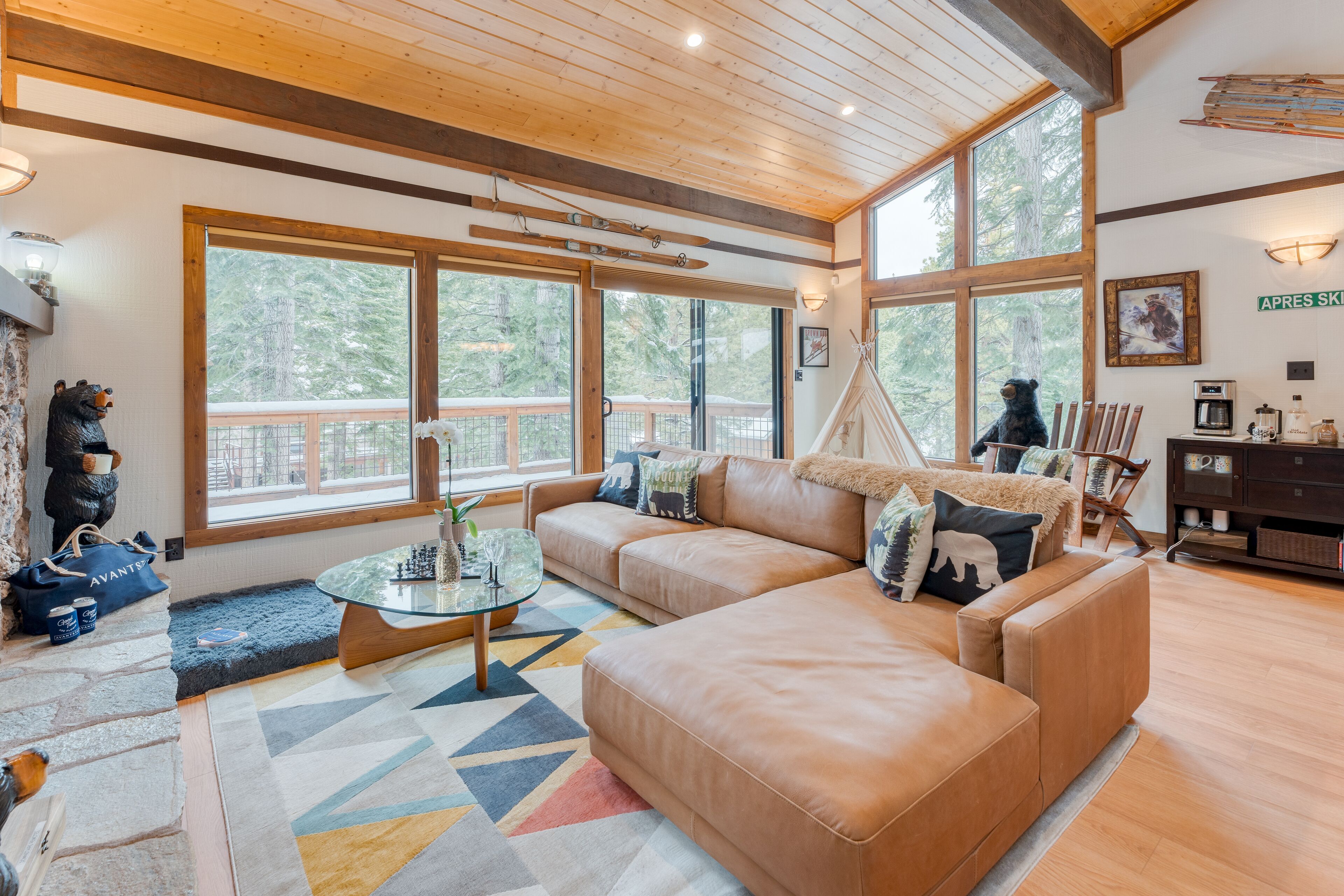 Smart TV, fireplace, video games, foosball