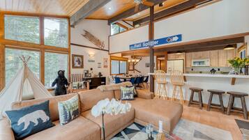 Smart TV, fireplace, video games, foosball