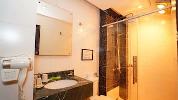Shower, free toiletries, hair dryer, bidet