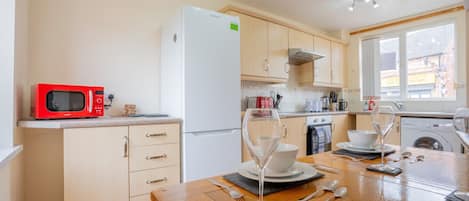 Fridge, microwave, oven, toaster