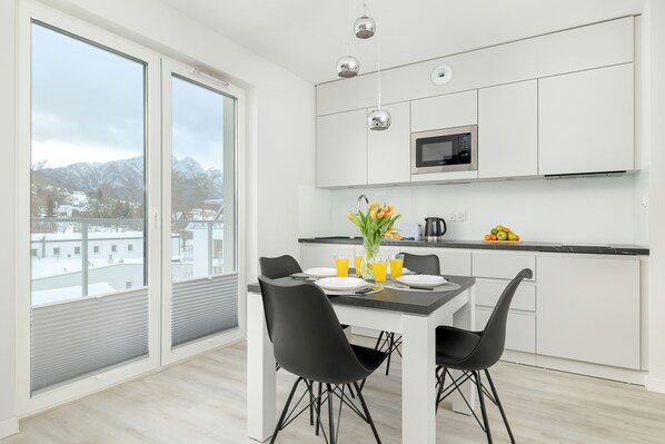 Apartment, 1 Bedroom, Balcony, Mountainside | Private kitchen | Microwave, dishwasher, cookware/dishes/utensils - Apartment in Zakopane & SPA by Renters (Zakopane)