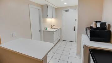 Fridge, microwave, coffee/tea maker