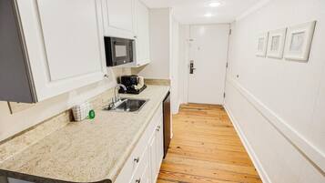 Fridge, microwave, coffee/tea maker