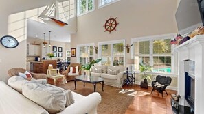 TV, fireplace, books, offices - Inn Like a Lamb | Pool, Hot Tub, Fire Pit, Putting Green | Dog Pet Friendly (South Haven)