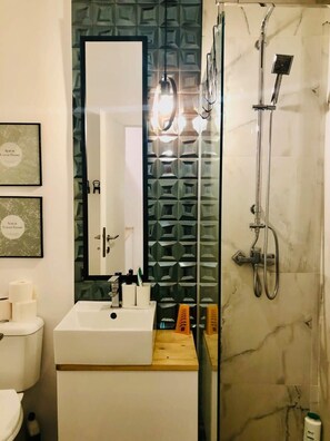 Dusche, Haartrockner, Handtücher