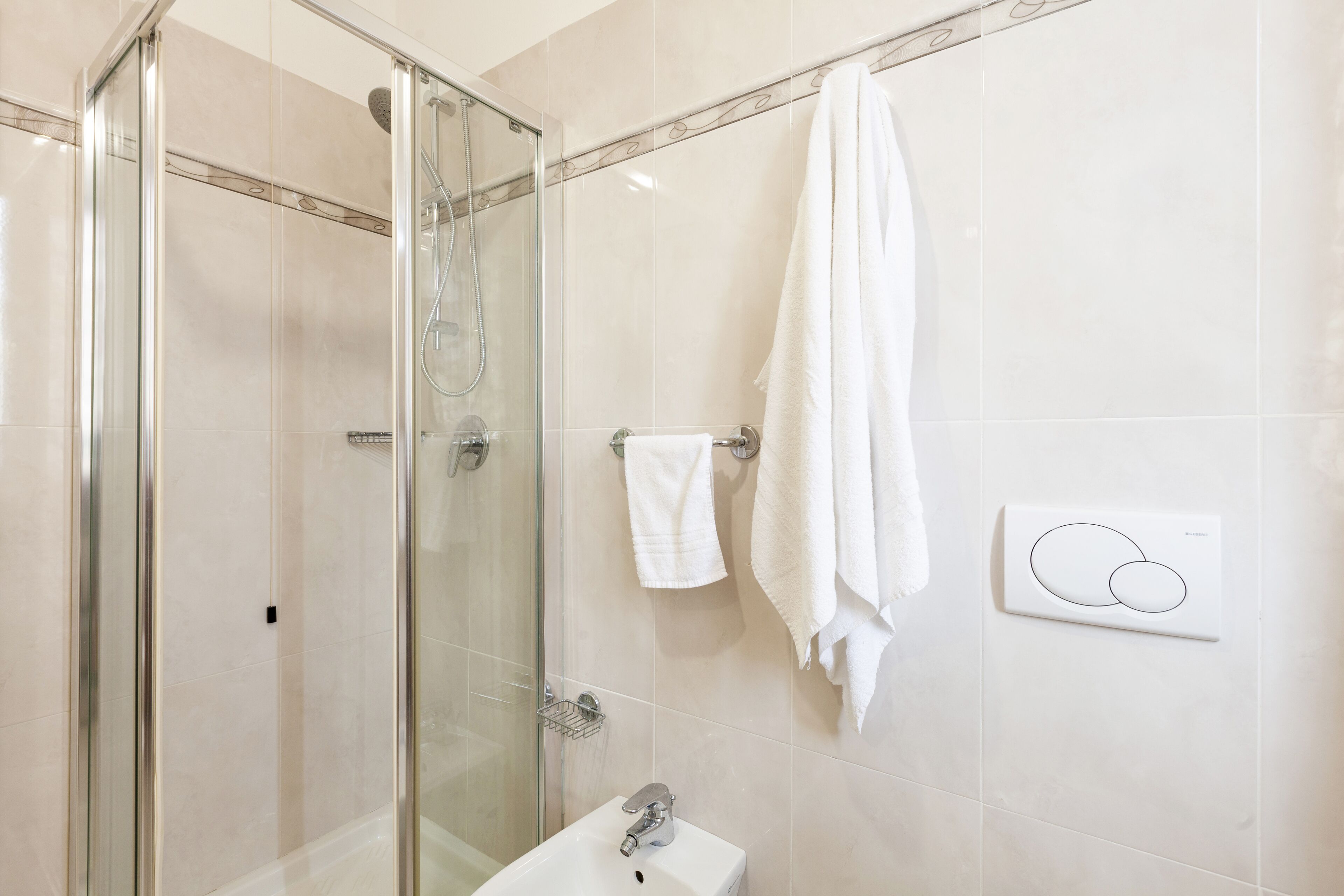 Shower, bidet, toilet paper