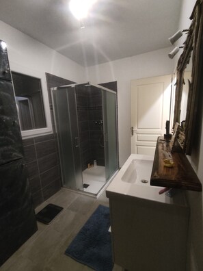 シャワー、タオル、石鹸、トイレットペーパー