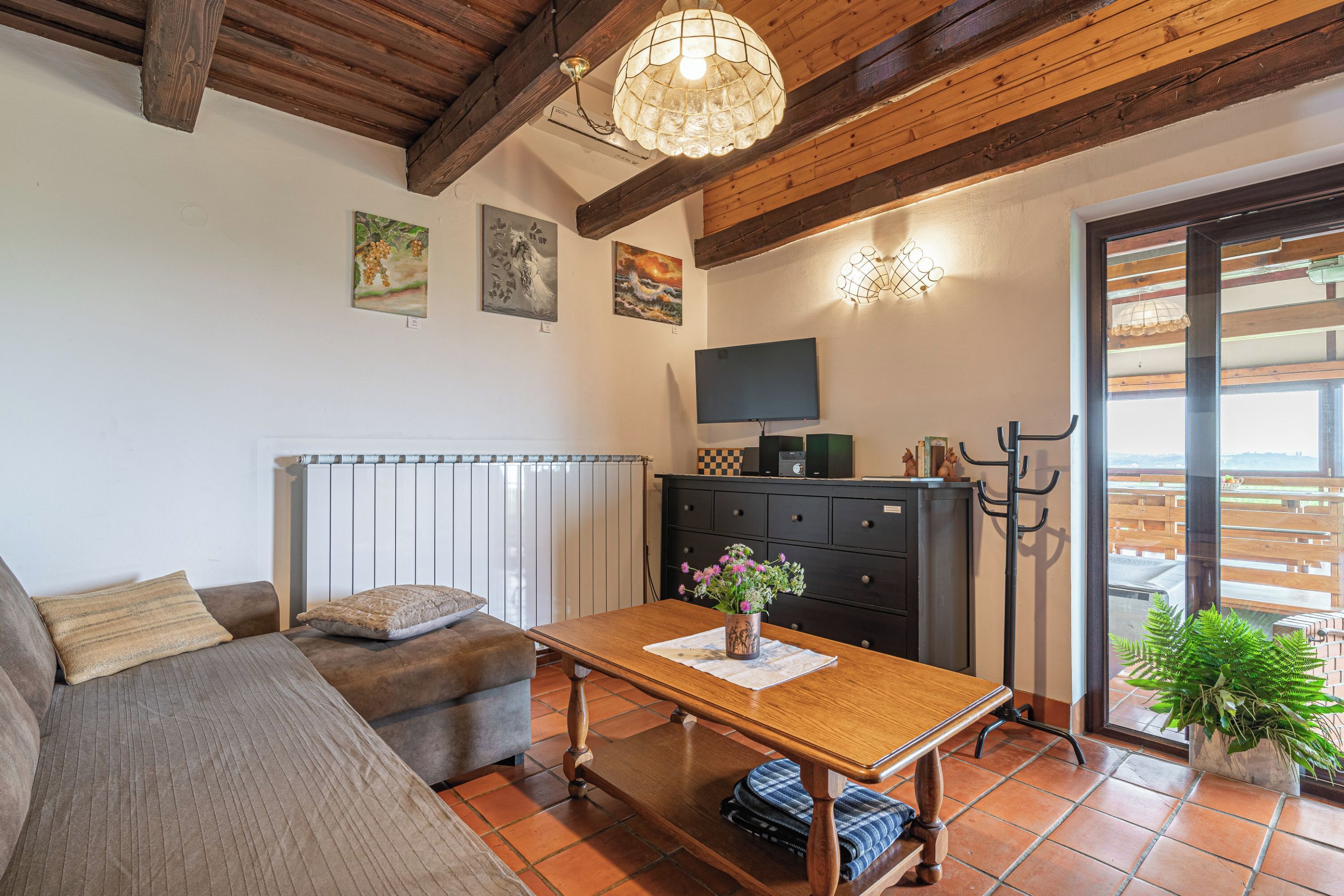 Family House, Multiple Bedrooms, Mountainside (Wellness Vineyard Cottage Marjan) | Living area | 21-inch flat-screen TV with digital channels, fireplace