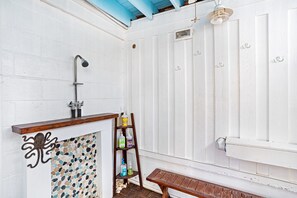 Shower, hair dryer, towels - Coast Charm with Private Heated Pool, Only 1 Block to Beach by Tybee Cottages (Tybee Island)