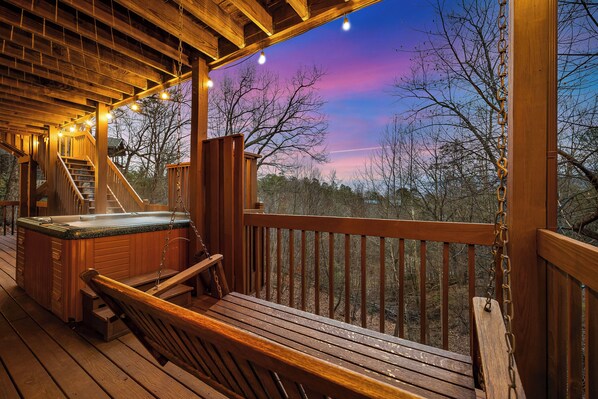 Outdoor spa tub - Gorgeous Views, Game Room, Sauna, True Log Cabin! | Free Attractions! (Gatlinburg)