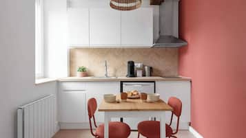 Fridge, microwave, oven, coffee/tea maker