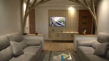 Luxury Apartment | Ruang tamu | 55 inci sebuah televisyen pintar dengan satelit